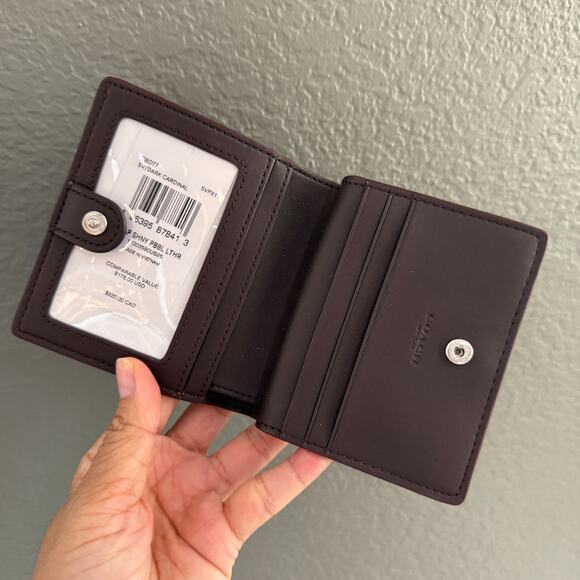 Coach Snap Wallet pebbled CBO77 leather/Silver/Dark Cardinal - Picture 4 of 10